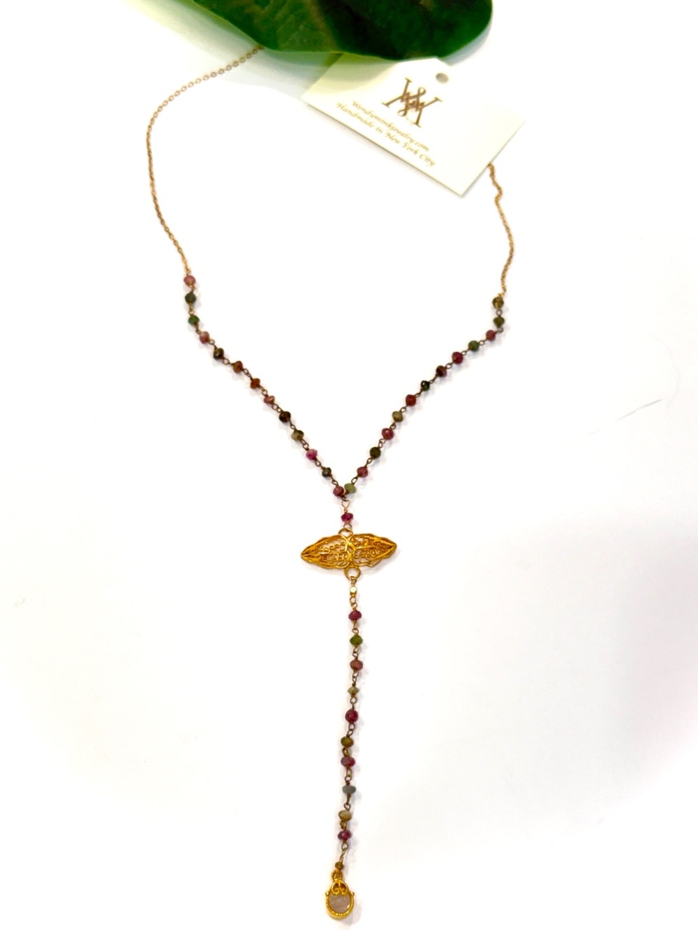 Wendy Mink Watermelon Tourmaline Rosary Y Necklace NWT - Picture 5 of 8